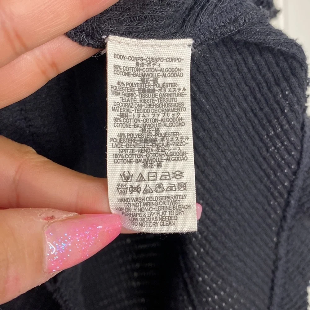 Free People‎ Lace Oversized Black Waffle Knit Thermal